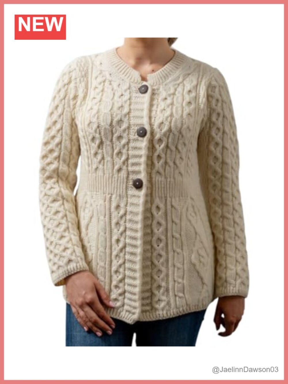 Merino Wool Aran Cardigan A-Line Button Front Sweater
